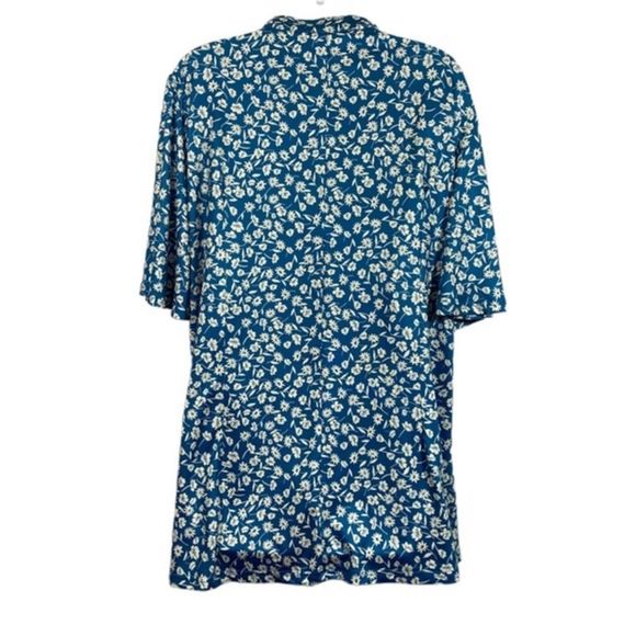 Hocosit Size XL Blouse Pleated Button Front Floral Print Short Ruffle Sleeve - Picture 6 of 9